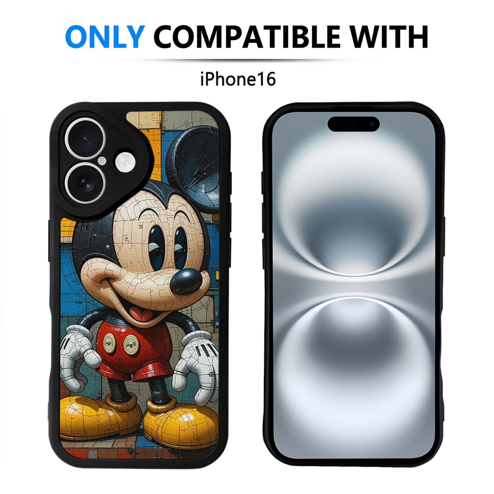 （画像用） ミッキーマウス Mickey Mouse 【iPhone 16シリーズ対応】シリコンスマホケース（レザー調） 材質：シリコン